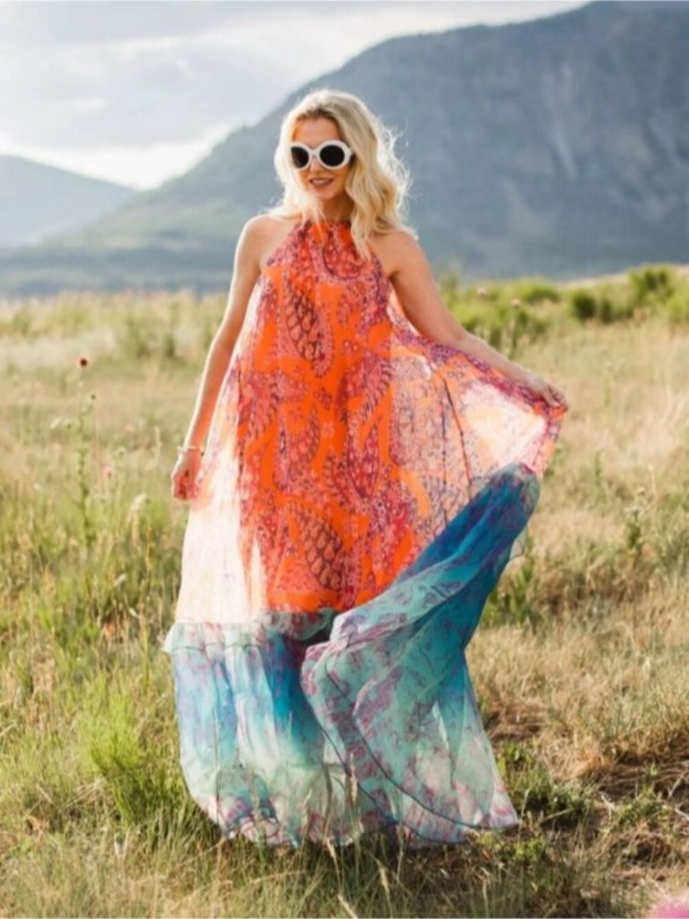 RARE NWOT STAUD Cocoon Tiered Paisley-print Organza Halter Maxi Dress sz XS - Picture 3 of 15